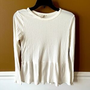 Caution to the Wind White Ribbed Peplum Long Sleeve Top Size Medium